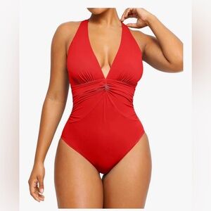 SHAPELLX Women's One Piece Swimsuit Tummy Control Red swim Bathing Suit 3X